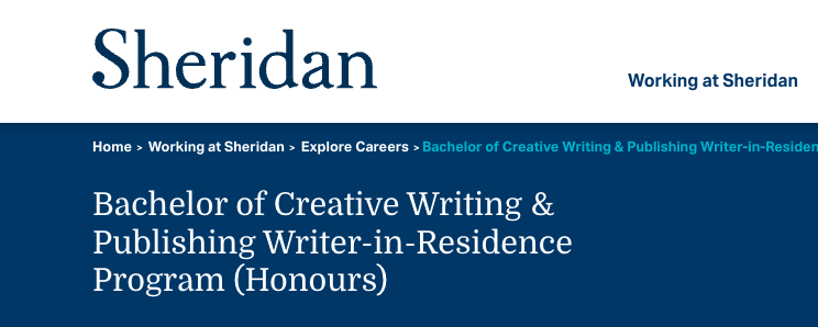 CALL: Sheridan College’s Honours Bachelor of Creative Writing & Publishing Writer-in-Residence Program