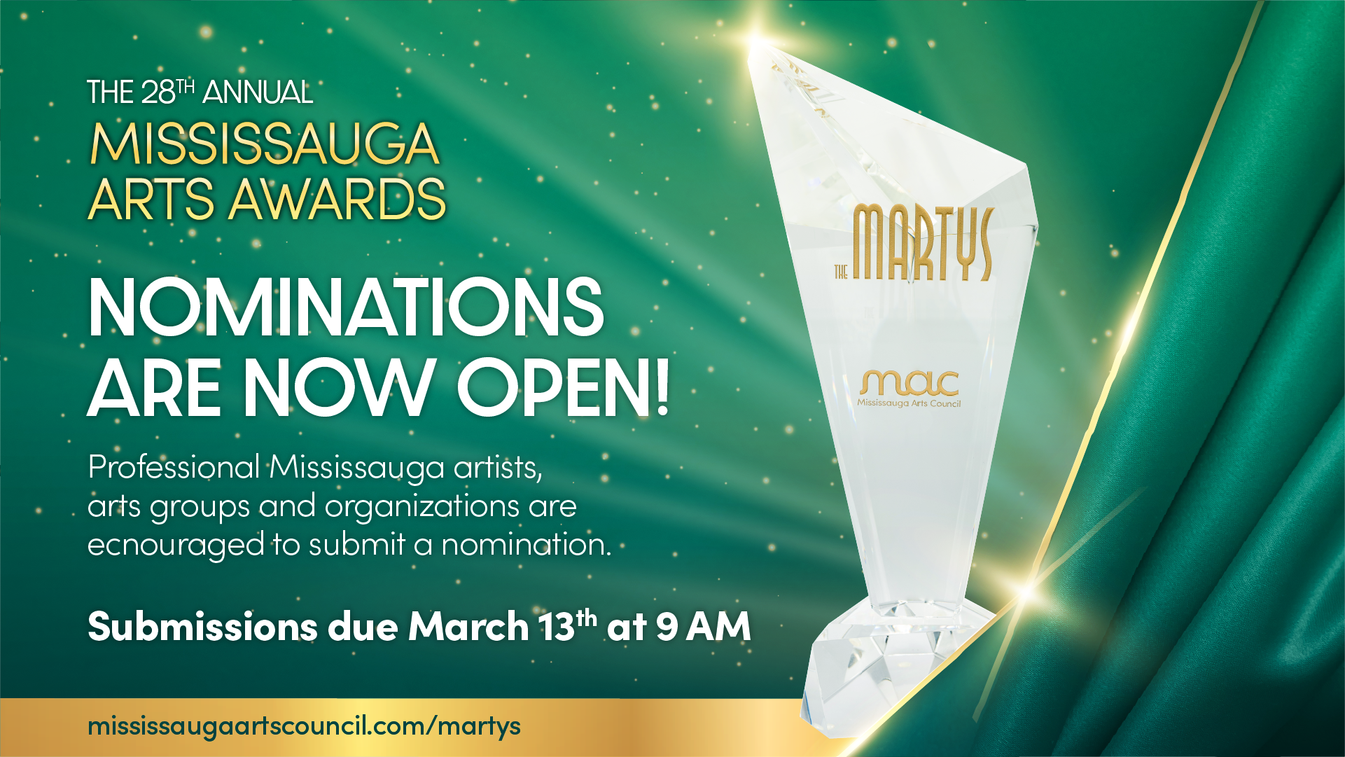 Nominations now open for Mississauga Arts Council’s 28th Annual Mississauga Arts Awards